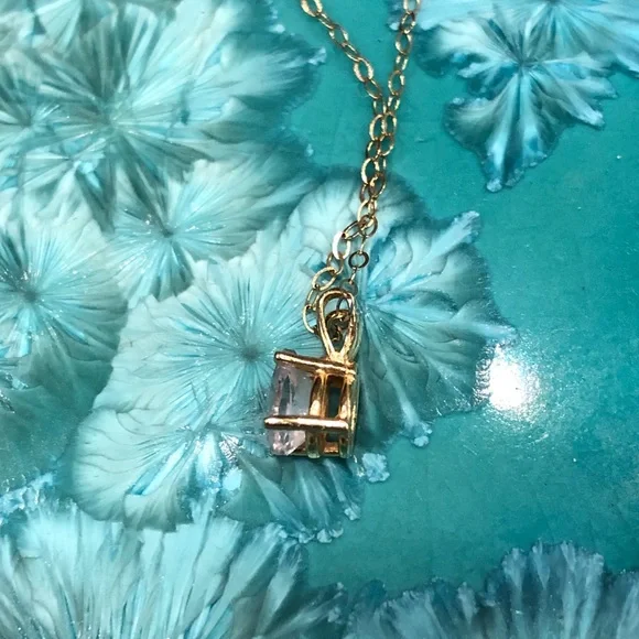 Dainty 14K Yellow Gold Montana Sapphire Pendant on Dainty 14K Chain - Picture 9 of 17